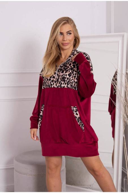 Rožinė veliūrinė suknelė su leopardo raštu KES-21792-9388