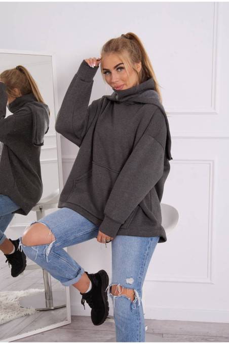 Tamsiai pilkas moteriškas laisvo stiliaus džemperis KES-21770-9381