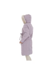 Violetinės spalvos moteriškas žieminis paltas