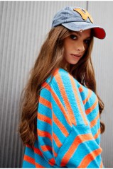 Moteriškas oversize dryžuotas megztinis