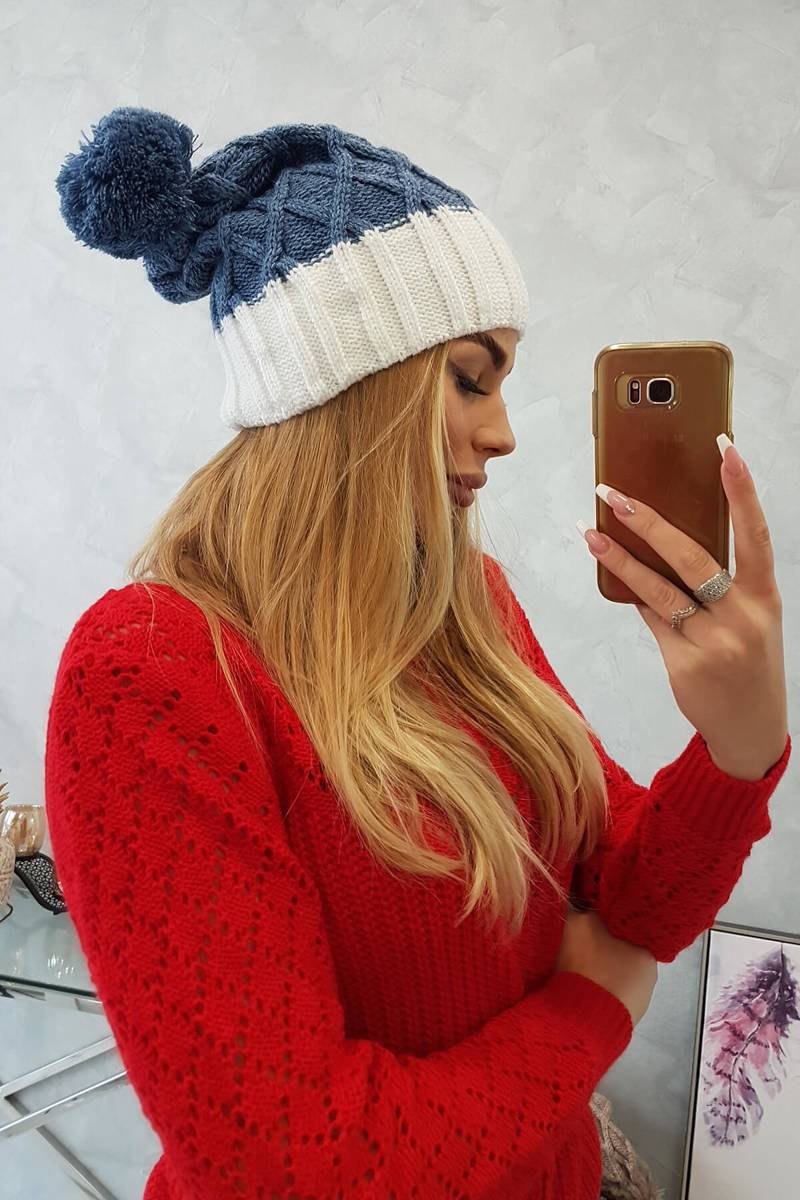 Kremo spalvos/mėlyna moteriška kepurė