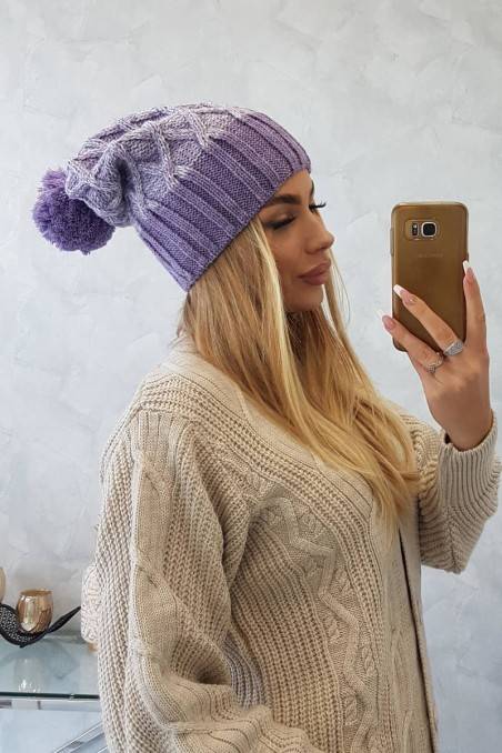 Violetinė marga moteriška kepurė