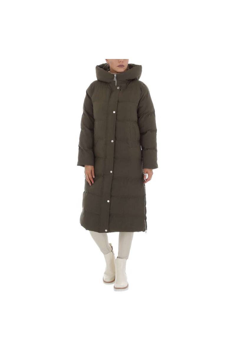 Chaki spalvos moteriškas žieminis paltas