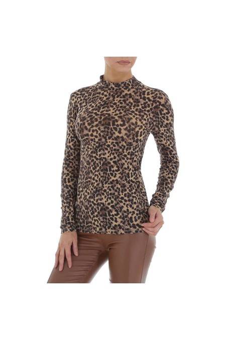 Smėlio spalvos moteriški marškinėliai ilgomis rankovėmis KL-WCX-3128-beige