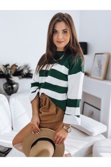 Moteriškas megztinis AMELIA žalios ir baltos spalvos Dstreet