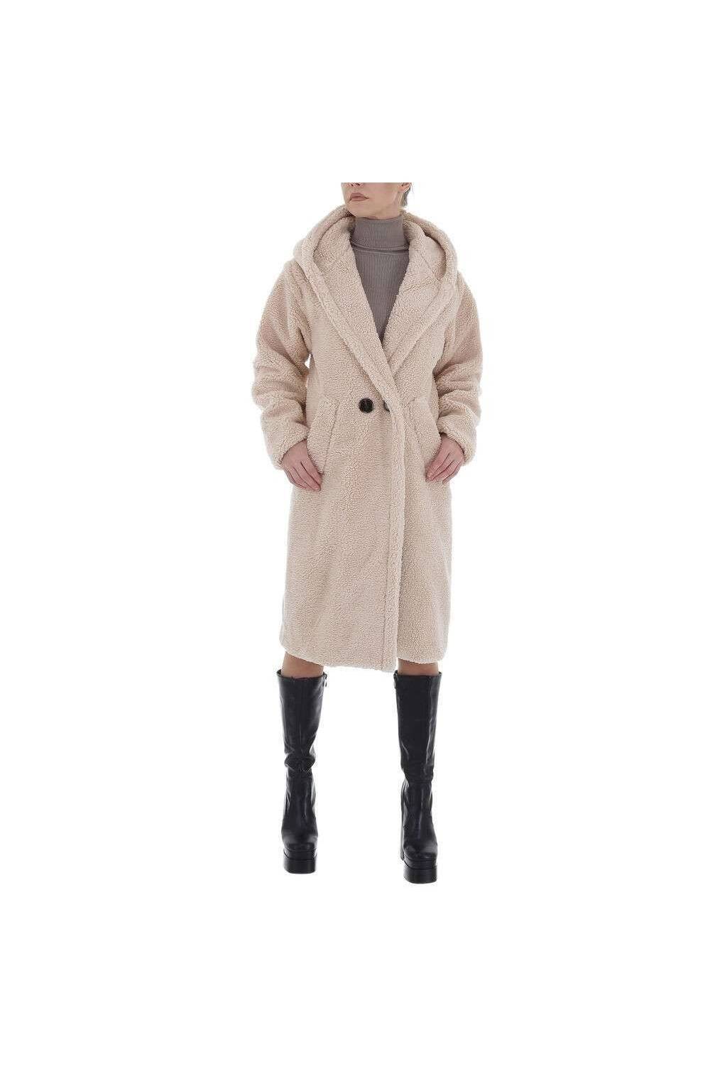 Smėlio spalvos žieminis paltas moterims GR-8871