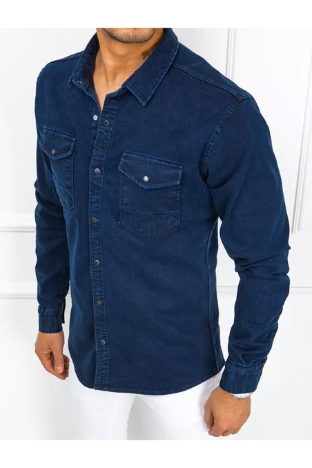 Vyriški džinsiniai marškiniai tamsiai mėlyni Dstreet DX2358