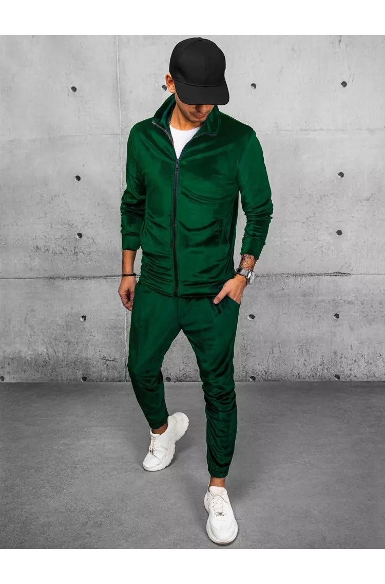 Vyriškas žalios spalvos veliūrinis sportinis kostiumas Dstreet AX0713