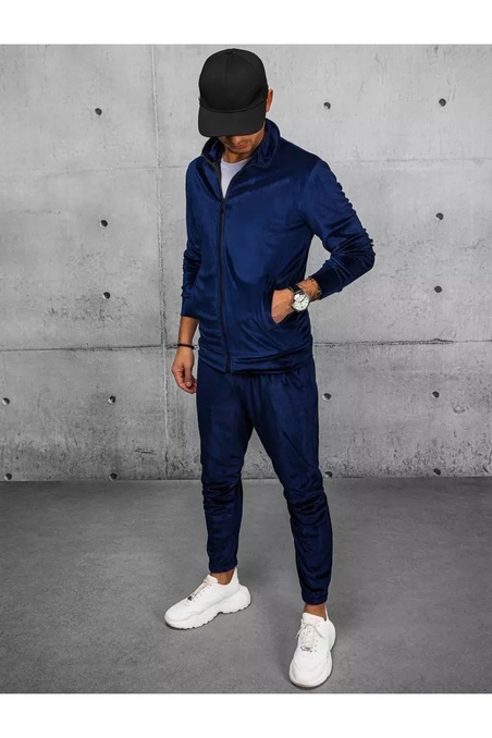 Vyriškas tamsiai mėlynos spalvos veliūrinis sportinis kostiumas Dstreet AX0714