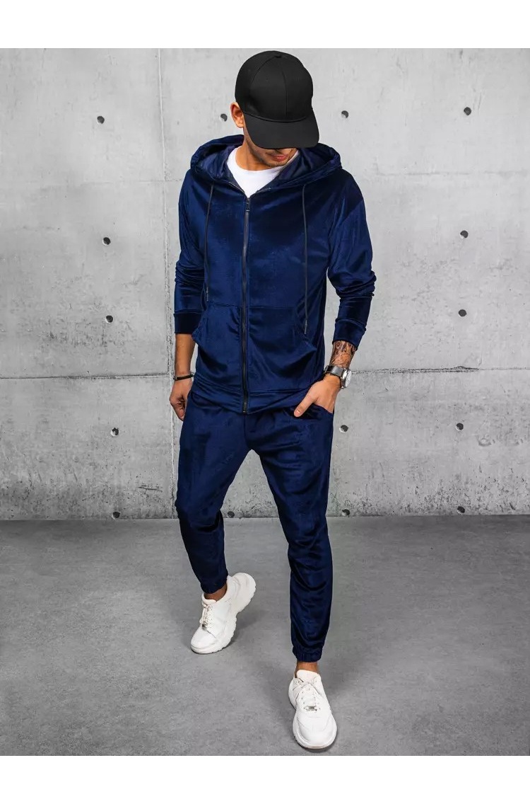 Vyriškas tamsiai mėlynos spalvos veliūrinis sportinis kostiumas Dstreet AX0718
