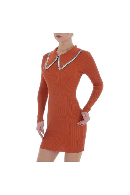 Oranžinės spalvos trumpa megzta suknelė KL-WL0895-orange