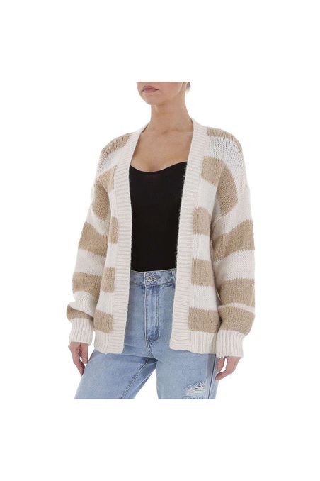 Baltos ir smėlio spalvos megztas moteriškas megztinis KL-SC-249-beige