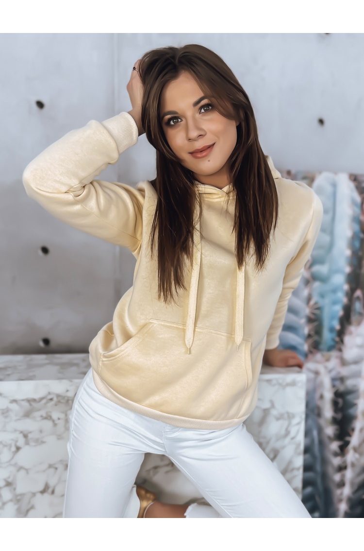 Kremo spalvos BASIC moteriškas džemperis su kapišonu Dstreet