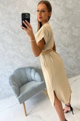 Smėlio spalvos suknelė su diržu KES-23999-5904