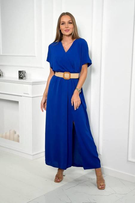 Mėlyna ilga suknelė su diržu KES-24130-6012F