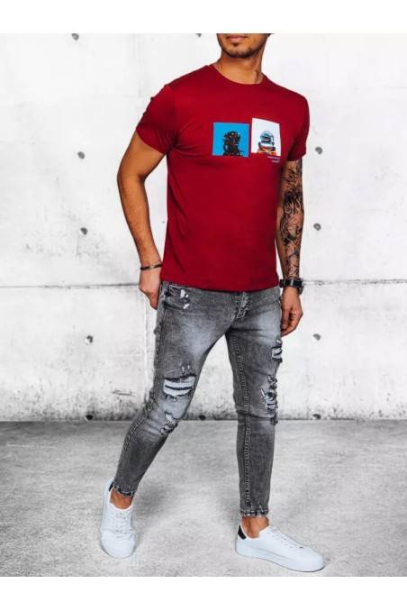 Vyriški bordo spalvos marškinėliai su raštu Dstreet RX5068
