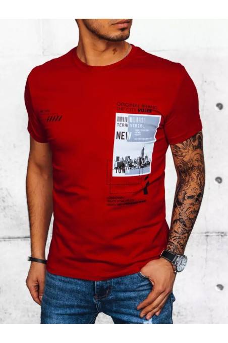 Raudoni vyriški marškinėliai su raštu Dstreet RX5059