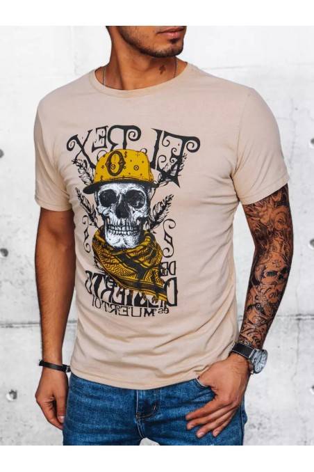 Smėlio spalvos vyriški marškinėliai su raštu Dstreet RX5097