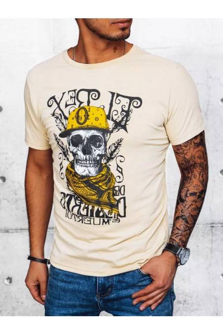 Kreminiai vyriški marškinėliai su raštu Dstreet RX5092