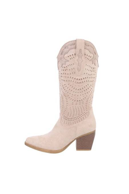 Smėlio spalvos kaubojiški batai moterims DE1128-beigesuede