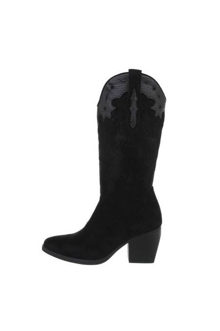 Juodos spalvos kaubojiški batai moterims DE1128-blacksuede