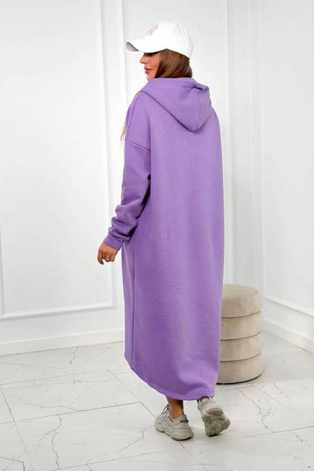 Šilta rudeninė žieminė suknelė su gobtuvu rugiagėlių spalvos violetinės spalvos