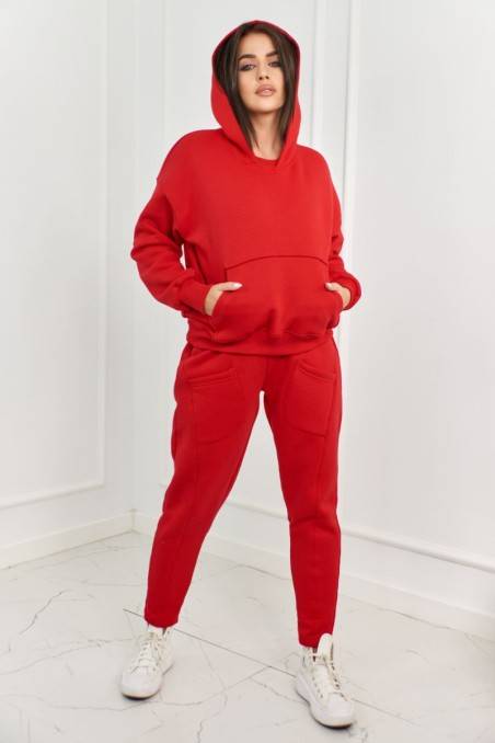 Šiltas komplektas džemperis + kelnės raudonos spalvos