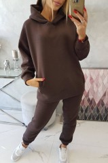 Šiltas rinkinys su džemperiu su gobtuvu rudos spalvos