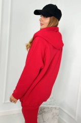 Trijų dalių moteriškas komplektas džemperis, palaidinė ir tamprės rinkinys violetinės spalvos raudonos spalvos