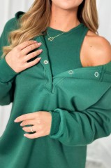Trijų dalių moteriškas komplektas džemperis, palaidinė ir tamprės rinkinys violetinės spalvos tamsiai žalios spalvos