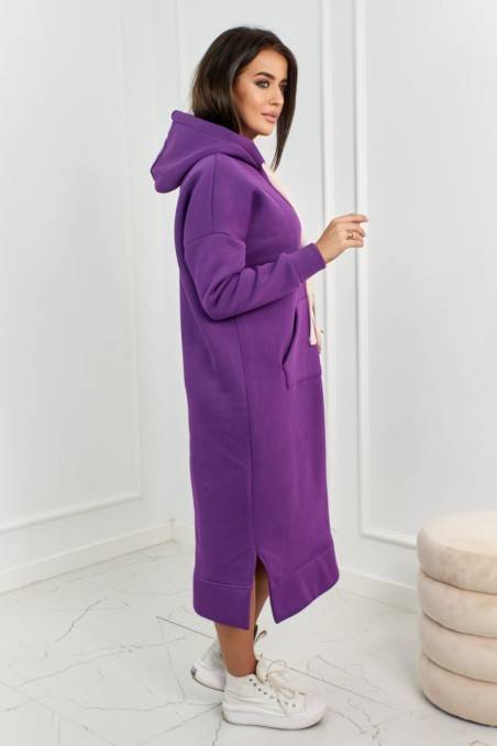 Ilga suknelė su kapišonu tamsiai violetinės spalvos KES-25815-7009