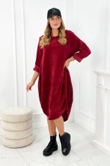 Velvetinė suknelė su kišenėmis burgundija KES-25860-6533