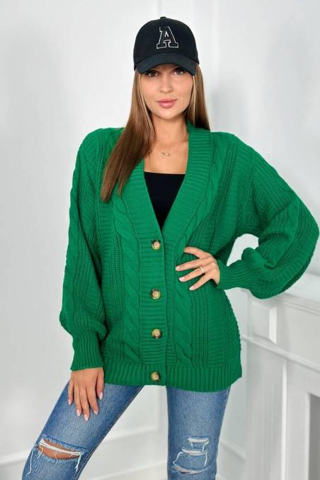 Megztinis su sagomis ir bufetinėmis rankovėmis žalios spalvos KES-26383-2024-4