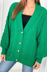 Megztinis su sagomis ir bufetinėmis rankovėmis žalios spalvos KES-26383-2024-4