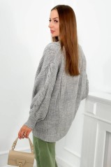 Megztinis su sagomis ir bufetinėmis rankovėmis pilkos spalvos KES-26388-2024-4