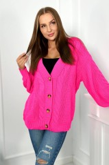 Megztinis su sagomis ir bufetinėmis rankovėmis rožinis neonas KES-26391-2024-4