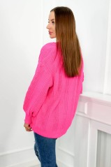 Megztinis su sagomis ir bufetinėmis rankovėmis rožinis neonas KES-26391-2024-4