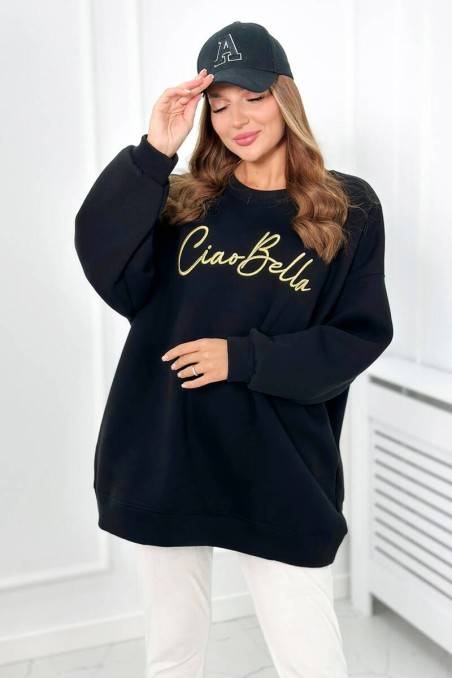 Pašiltintas džemperis su ciao bella užrašu juodos spalvos KES-26565-9612