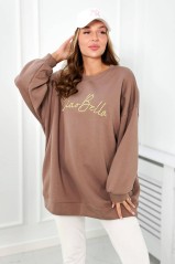 Pašiltintas džemperis su ciao bella užrašu rudos spalvos KES-26567-9612