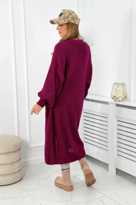Moteriškas ilgas megztinis kardiganas tamsiai violetinės spalvos KES-26578-IT-8