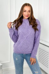 Moteriškas megztinis paaukštintu kaklu deimantais Violetinė KES-26450-2024-12
