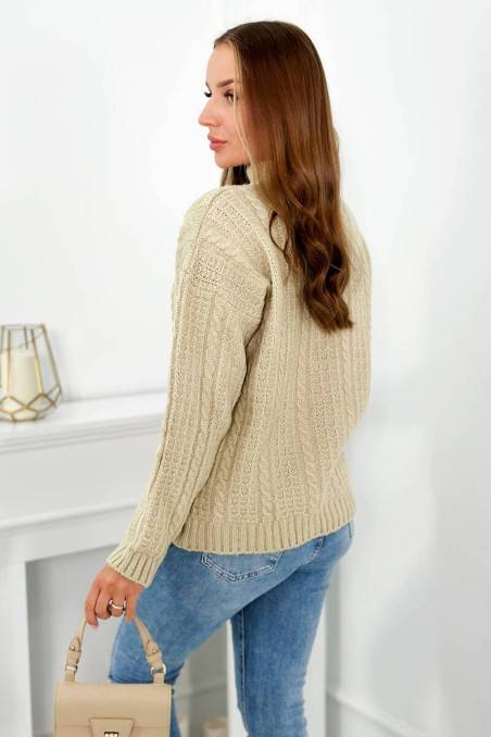 Moteriškas megztinis paaukštintu kaklu smėlio spalvos KES-26495-2024-9