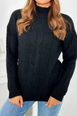Moteriškas megztinis paaukštintu kaklu juodos spalvos KES-26500-2024-9