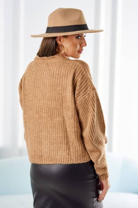 Briaunotas megztinis su sagomis smėlio spalvos KES-26504-2024-11
