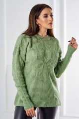 Moteriškas megztinis užmaunamas per galvą su madingu pynimu tamsios mėtos KES-26479-2024-6