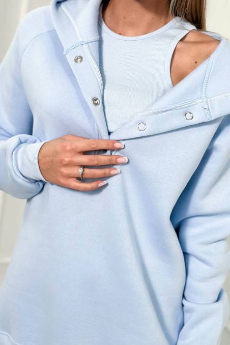 3 in 1 džemperio, marškinėlių, marškinėlių su kapišonu ir tamprės moteriškas rinkinys, komplektas mėlynos spalvos KES-26607-9446