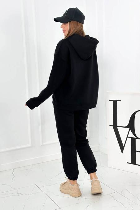 Pašiltintas medvilnės moteriškas rinkinys, komplektas, džemperis + kelnės brooklyn juodos spalvos KES-26627-9617