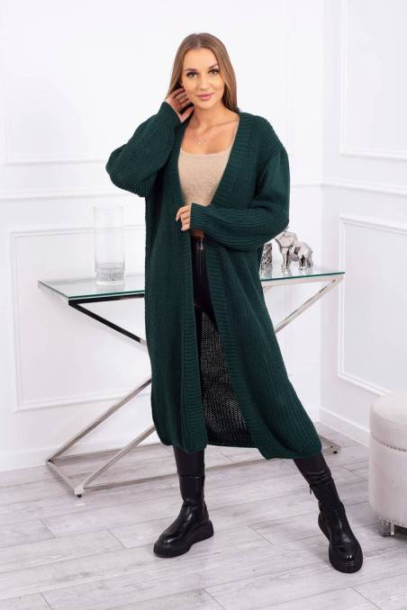 Moteriškas ilgas megztinis kardiganas tamsiai žalios spalvos KES-26634-2019-2