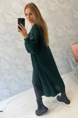 Moteriškas ilgas megztinis kardiganas tamsiai žalios spalvos KES-26634-2019-2