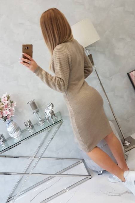 Džemperis suknelė dryžuota tamsiai smėlio spalvos KES-26635-2019-38